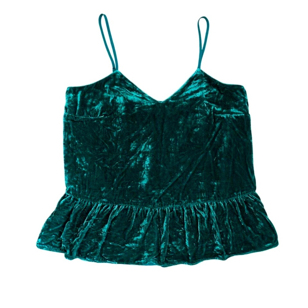 J.Crew Emerald Velvet Camisole Silk Blend Peplum Ruffle Hem Tank Top 6